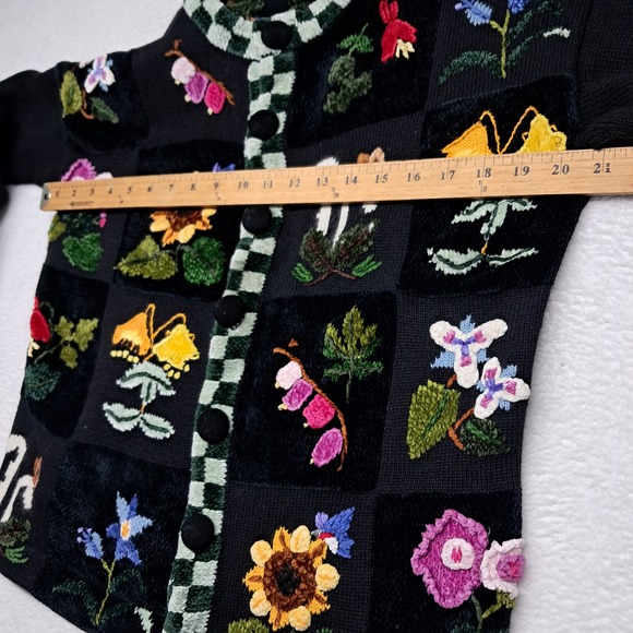 Vintage Claire Murray Sweater Cardigan Women's Medium Black Floral Embroidered - Picture 13 of 14
